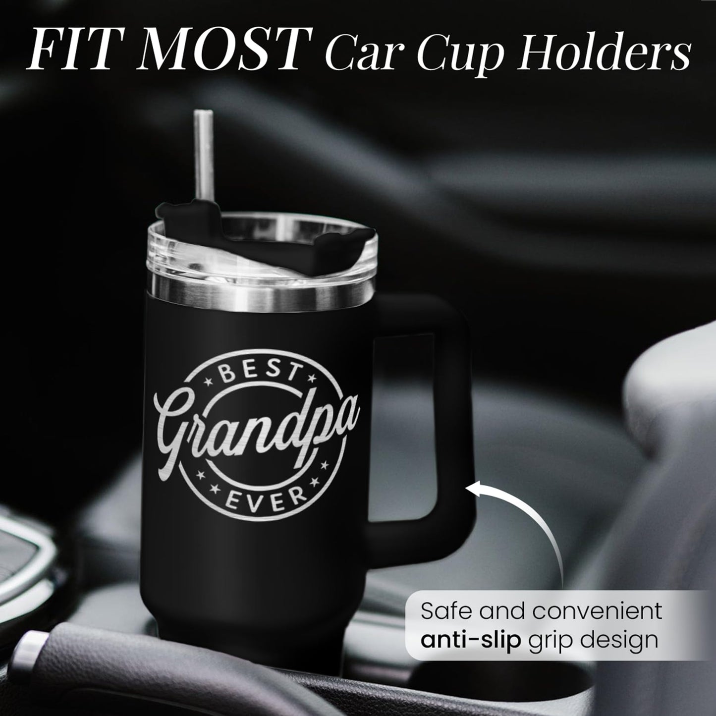 SANDJEST Best Grandpa Ever Tumbler with Handle 40oz, Grandfather Gifts for Birthday Christmas Fathers Day Valentines, Presents for Grandpas Granddad Papa Gifts from Granddaughter Grandson