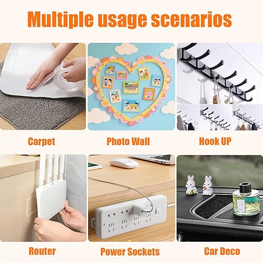 Double Sided Tape Heavy Duty (2 Rolls Total 33 ft), Strong Clear Sticky Tack Mounting Tape, Removable Nano Adhesive Tape for Wall, Home, Office, Picture Hanging, Poster, Rug Fixing Strips