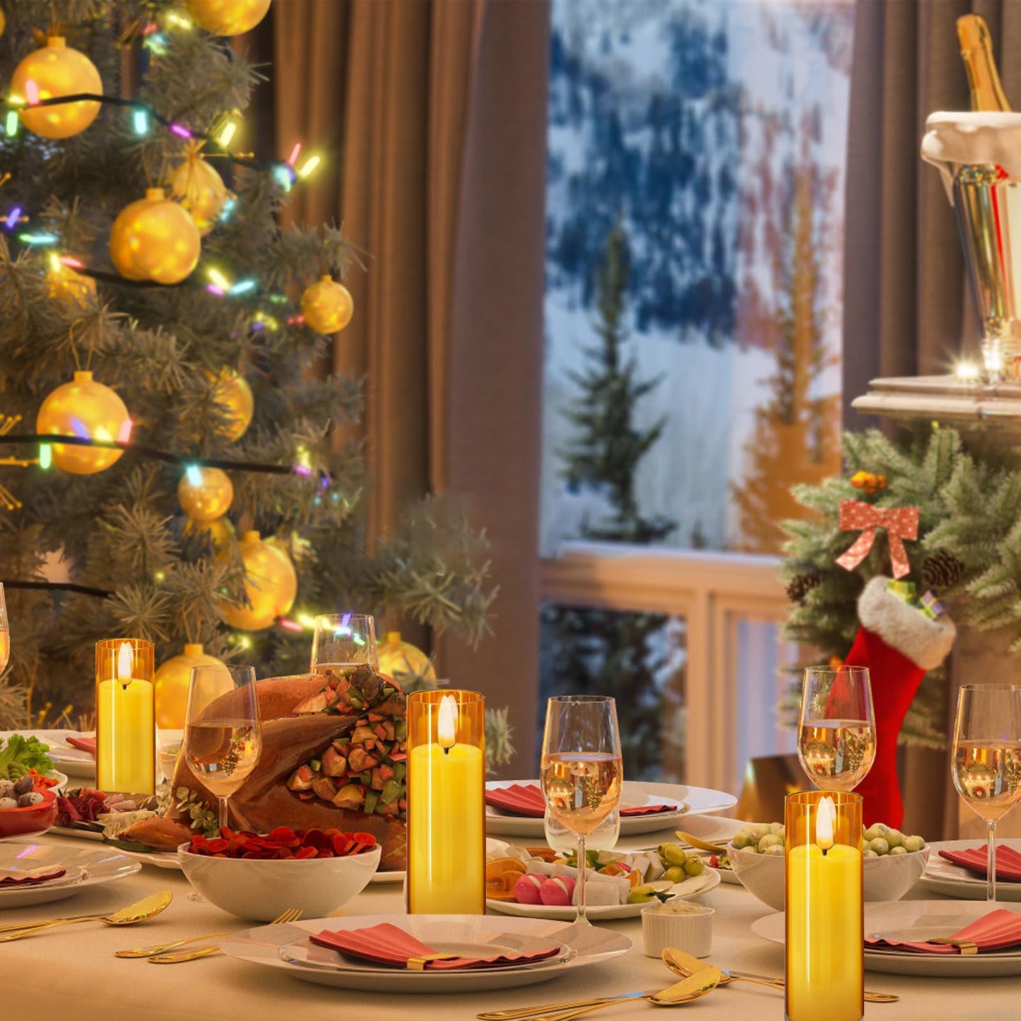 Sudifor Amber Flickering Flameless Candles, 9 Pack Battery Operated Candles with Flickering Flame, Led Pillar Candles with 2 Remote and Timer for Party/Hotel/Wedding/Birthday/Home Decoration