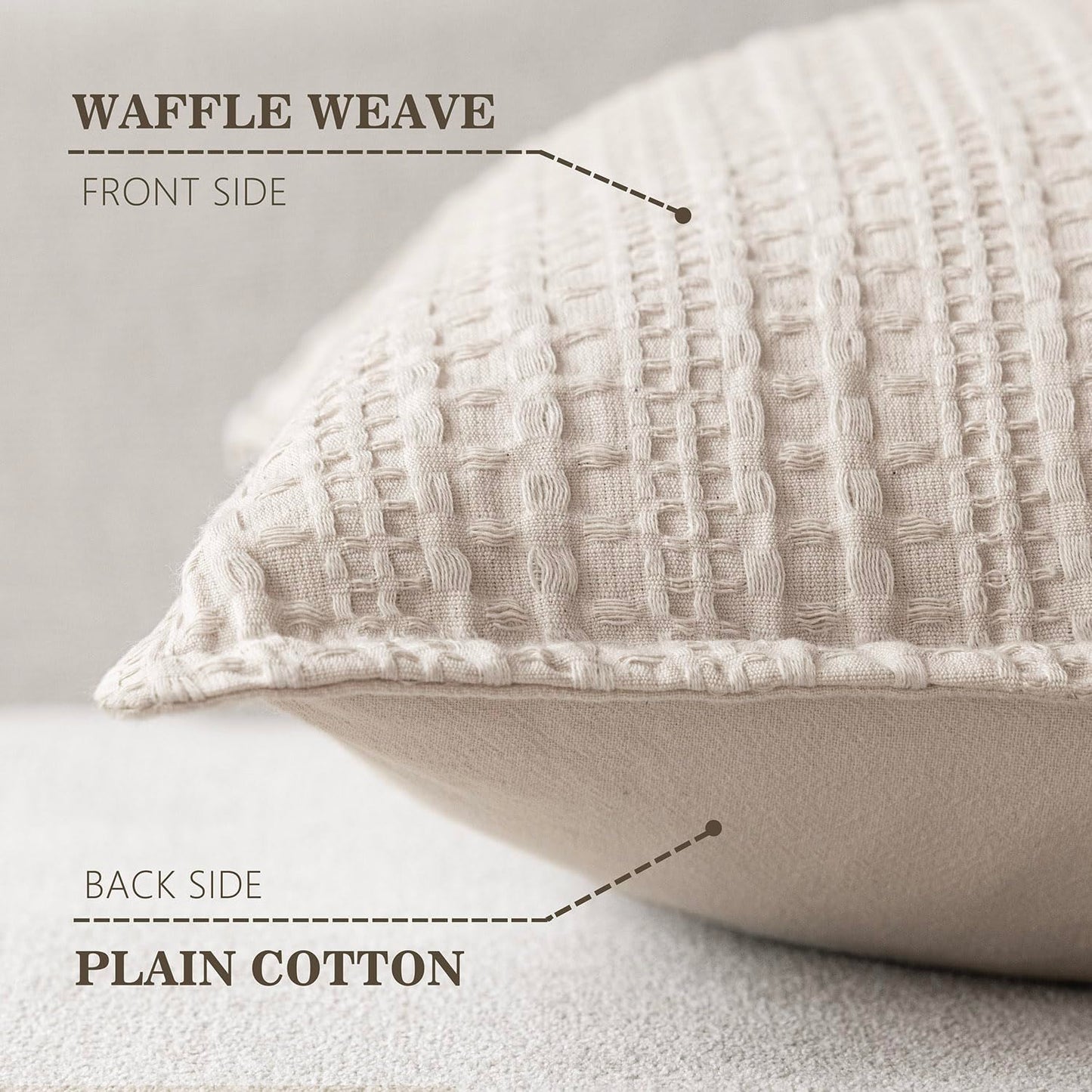 Foindtower Set of 2 Decorative Cotton Waffle Weave Textured Throw Pillow Covers Euro Sham Cushion Covers Accent European Pillowcase For Bed Couch Sofa Bedroom Living Room Home Decor 18×18 Inch Oatmeal