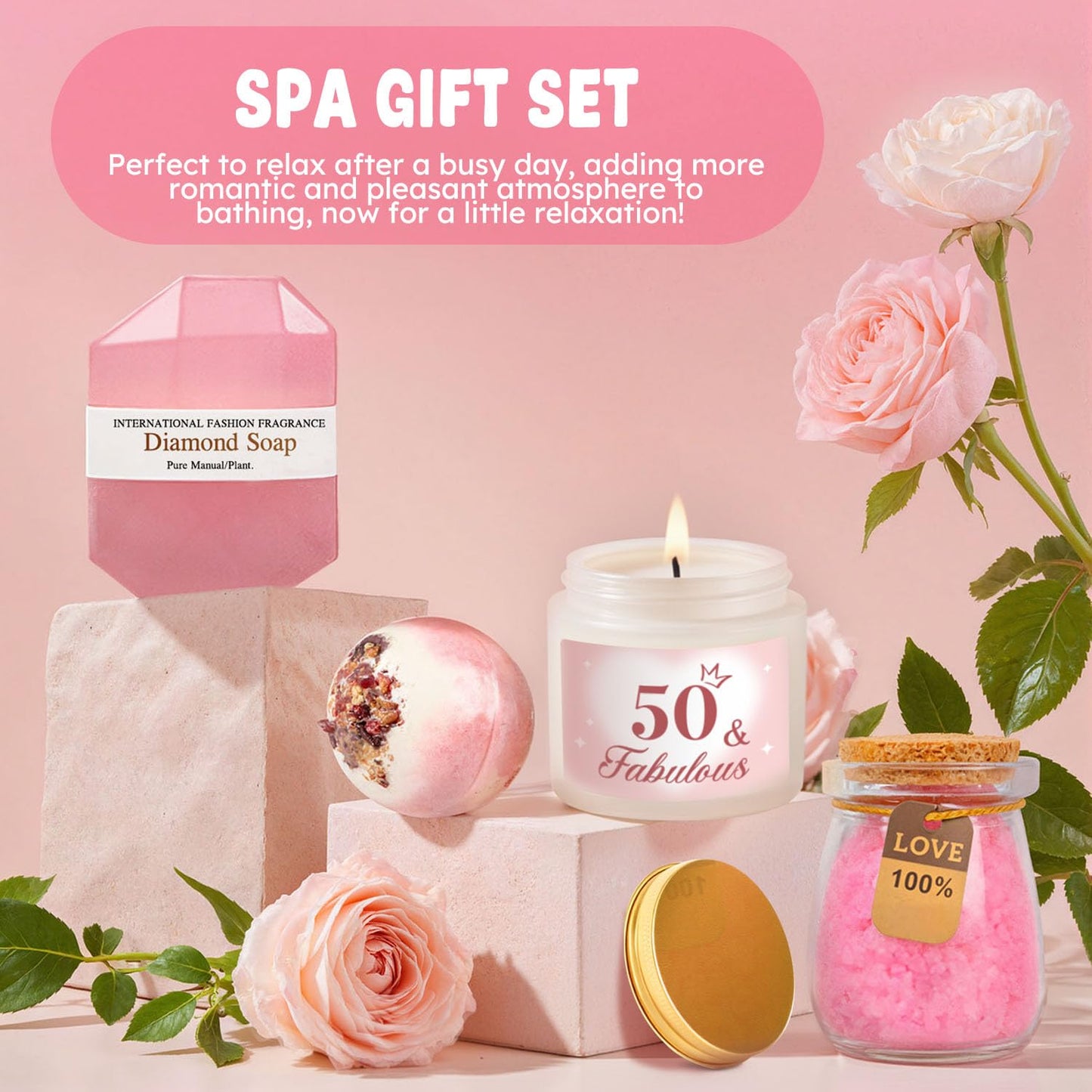 50th Birthday Gifts for Her, 50th Birthday Gifts for Women Self Care Relaxing Spa Basket Fabulous 50 Year Old Birthday Gift for Her 50 Year Old Gift Presents Ideas for Mom Wife Sister Friend Coworker