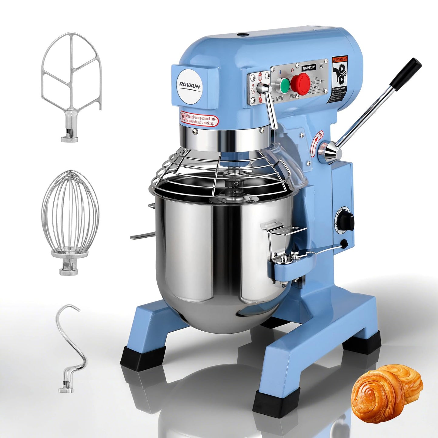 ROVSUN 15QT Commercial Food Mixer, 550W Electric Commercial Dough Mixer with 3-Speeds Adjustable, Heavy Duty Commercial Stand Mixer with Stainless Steel Bowl for Bakery Pizzeria Restaurants, Blue