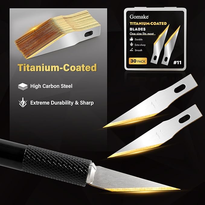 Gomake Exacto Knife Blades #11 Titanium Coated Replacement Blades for Precision Hobby Knife, 30 Pack
