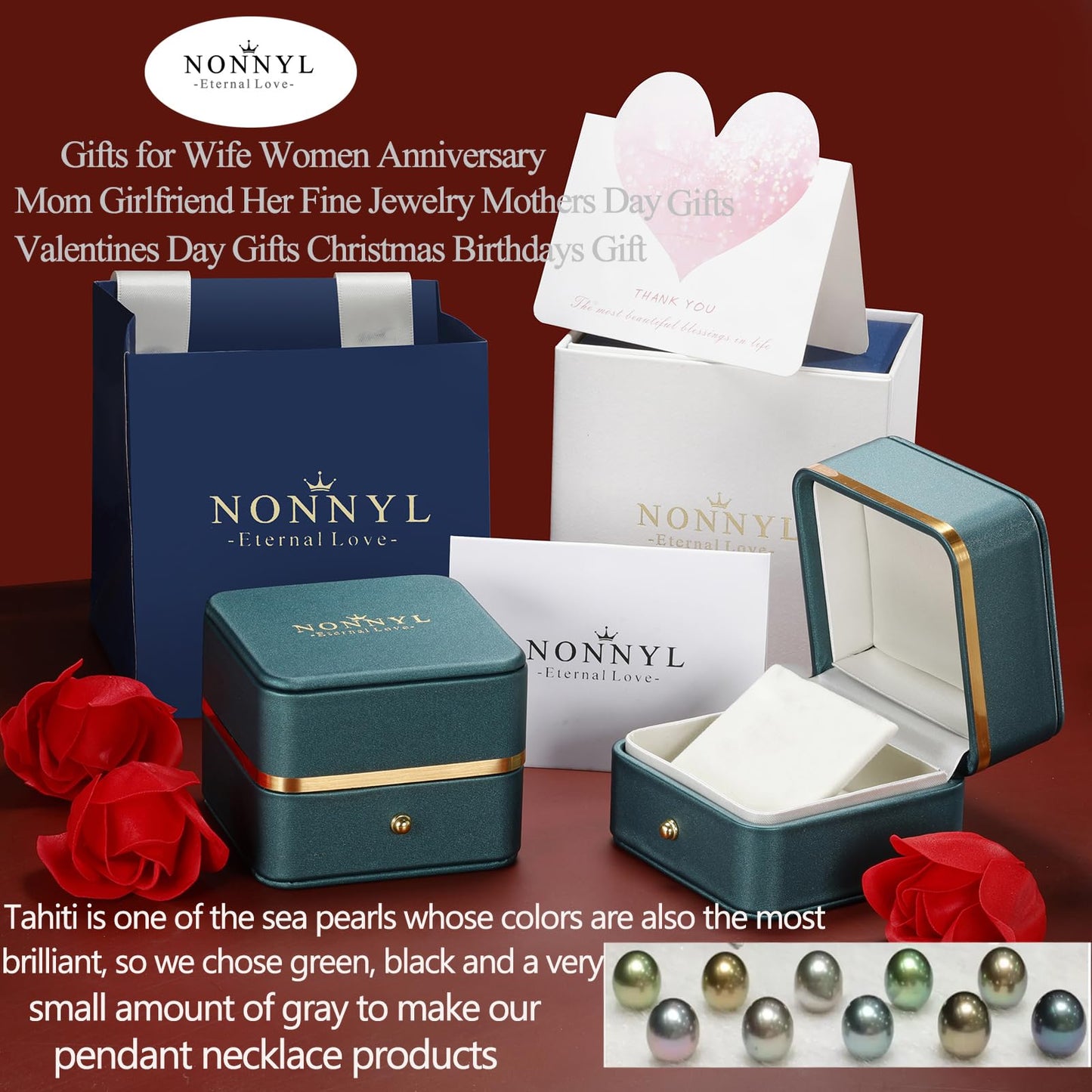 NONNYL Birthday Gifts for Women Valentine's Day Gifts for Her Grandma-Mothers Day Gifts for Mom, Gift for Wife Wedding Birthday Anniversary Jewelry,Christmas Day Gifts Tahitian Black Pearl Necklace
