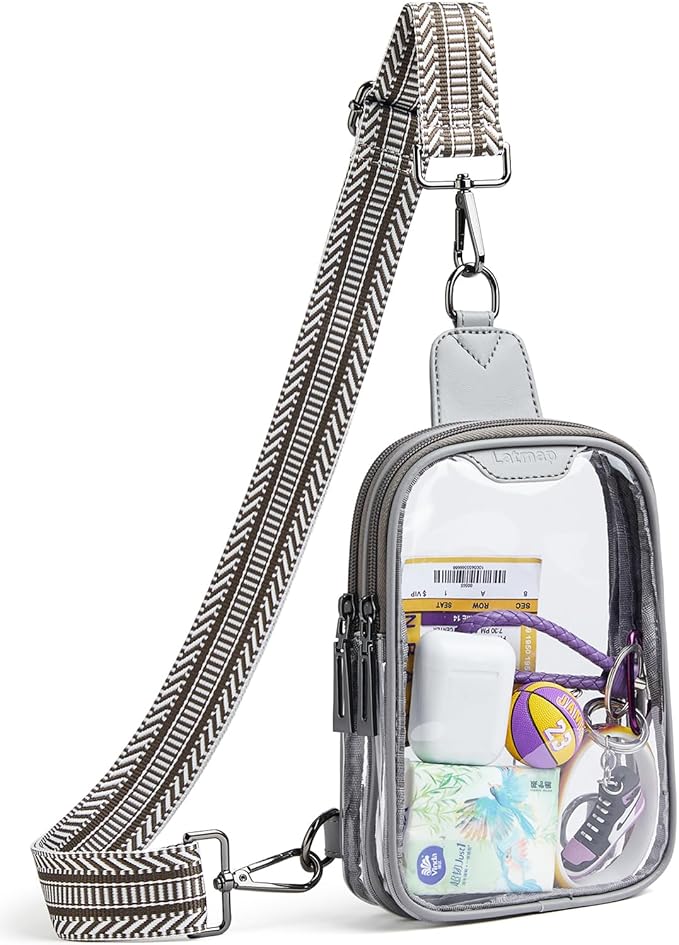 LATMAP DOUBLE ZIP Clear bags Stadium Approved Crossbody Sling Bag Fanny Pack Purses for Women Men Belt bag for Stadium Events