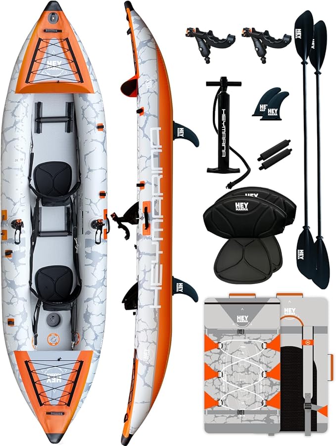 2 Person Inflatable Kayak Tandem Fishing Kayak for Adults, Portable Touring Kayak Canoe with Dual Floats, Drop-Stitch Floo...