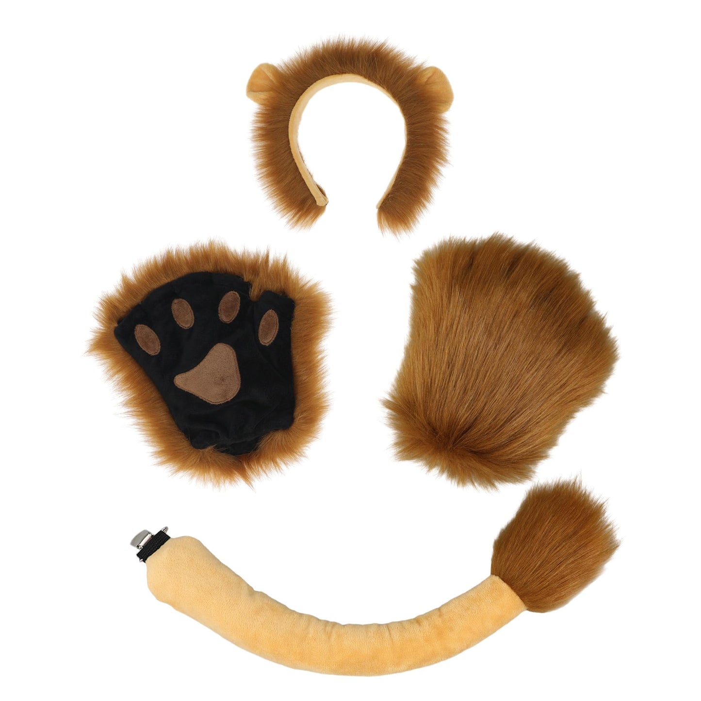 Dodheah Lion Ears Headband Set Fingerless Furry Lion Glove Paws Lion Tail Animal Cosplay Halloween Fancy Dress Lion Costume Yellow