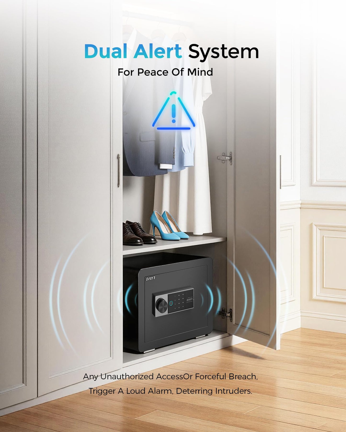 DAYI Biometric Fingerprint Safe Box, 0.8 Cubic Feet Home Safes with Fireproof Bag, Digital Touchpad Security Safe for Money Cash Documents, Dual Alarm System - 25 Plus+