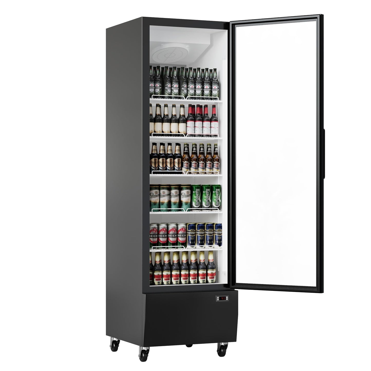 IDEALHOUSE Commercial Merchandiser Refrigerator, 13.4 Cu.Ft, Glass Door, Beverage Cooler, 5 Adjustable Shelves, Bar Fridge, Commercial Display, Large Capacity, Black, For Restaurant, Store, Bar