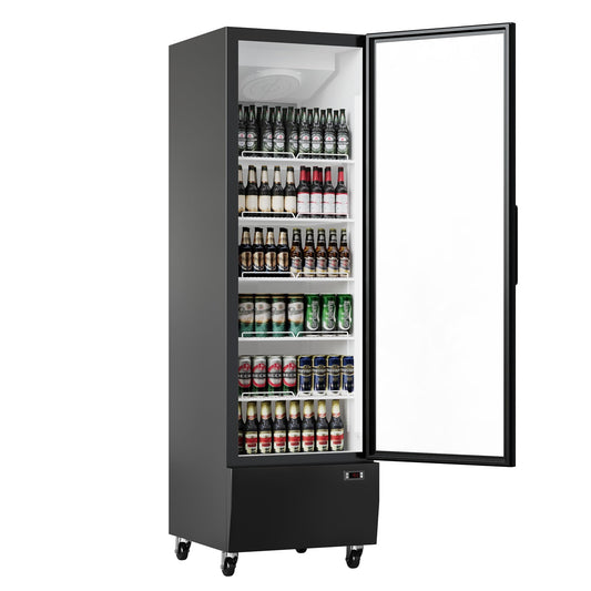 IDEALHOUSE Commercial Merchandiser Refrigerator, 13.4 Cu.Ft, Glass Door, Beverage Cooler, 5 Adjustable Shelves, Bar Fridge, Commercial Display, Large Capacity, Black, For Restaurant, Store, Bar