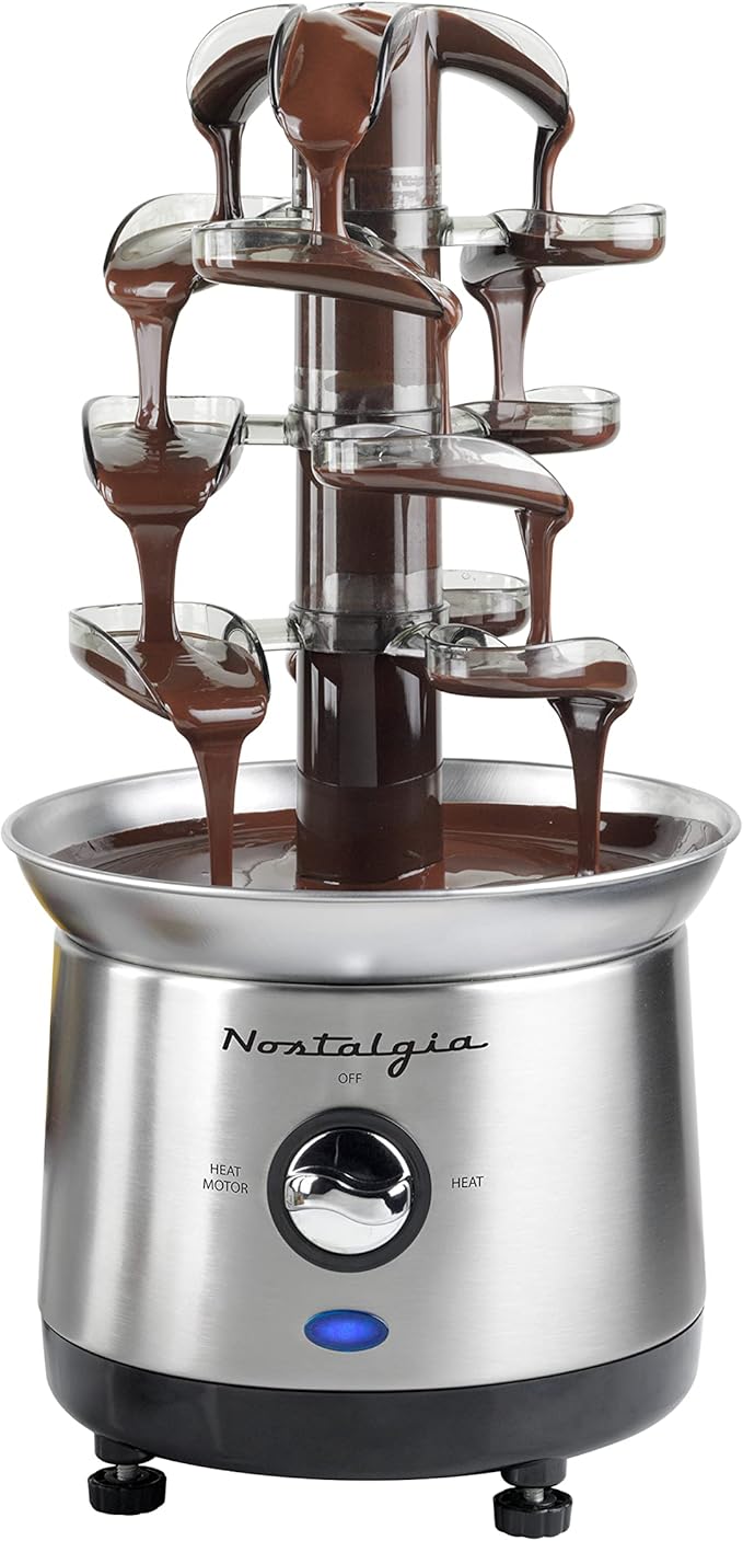 Nostalgia 4 Tier Electric Chocolate Fondue Fountain Machine for Parties - Melts Cheese, Queso, Candy, and Liqueur - Dip St...