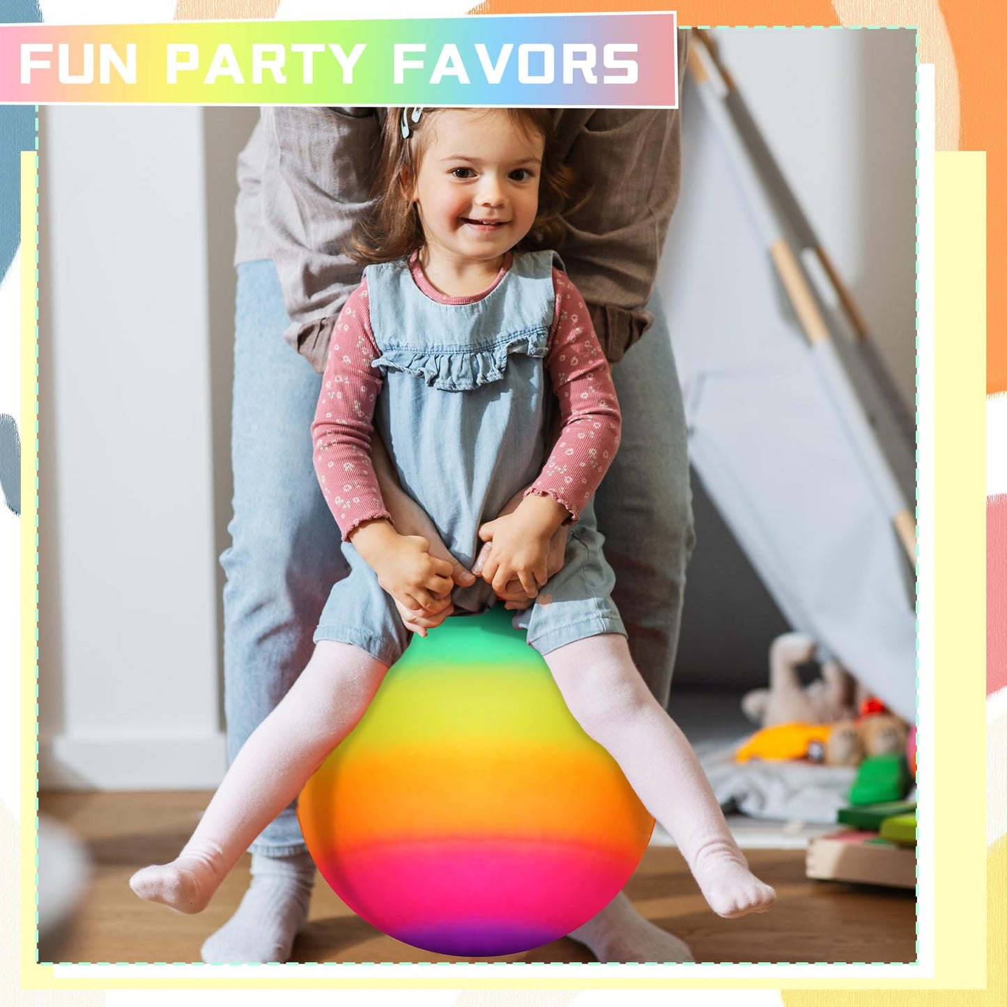 Poen 2 Pcs Bouncing Ball with Handle, Hopper Jumping Hopping Ball with Air Pump for Games(18 Inch,Rainbow)