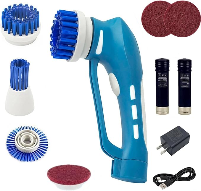 Cordless Power Scrubber for Cleaning Bathroom & Kitchen - Electric Handheld Scrub Brush with 6 Replaceable Heads, 360° Portable Washing Machine for Shower, Floor, Car, Sink, Wall, Window and Stove Top