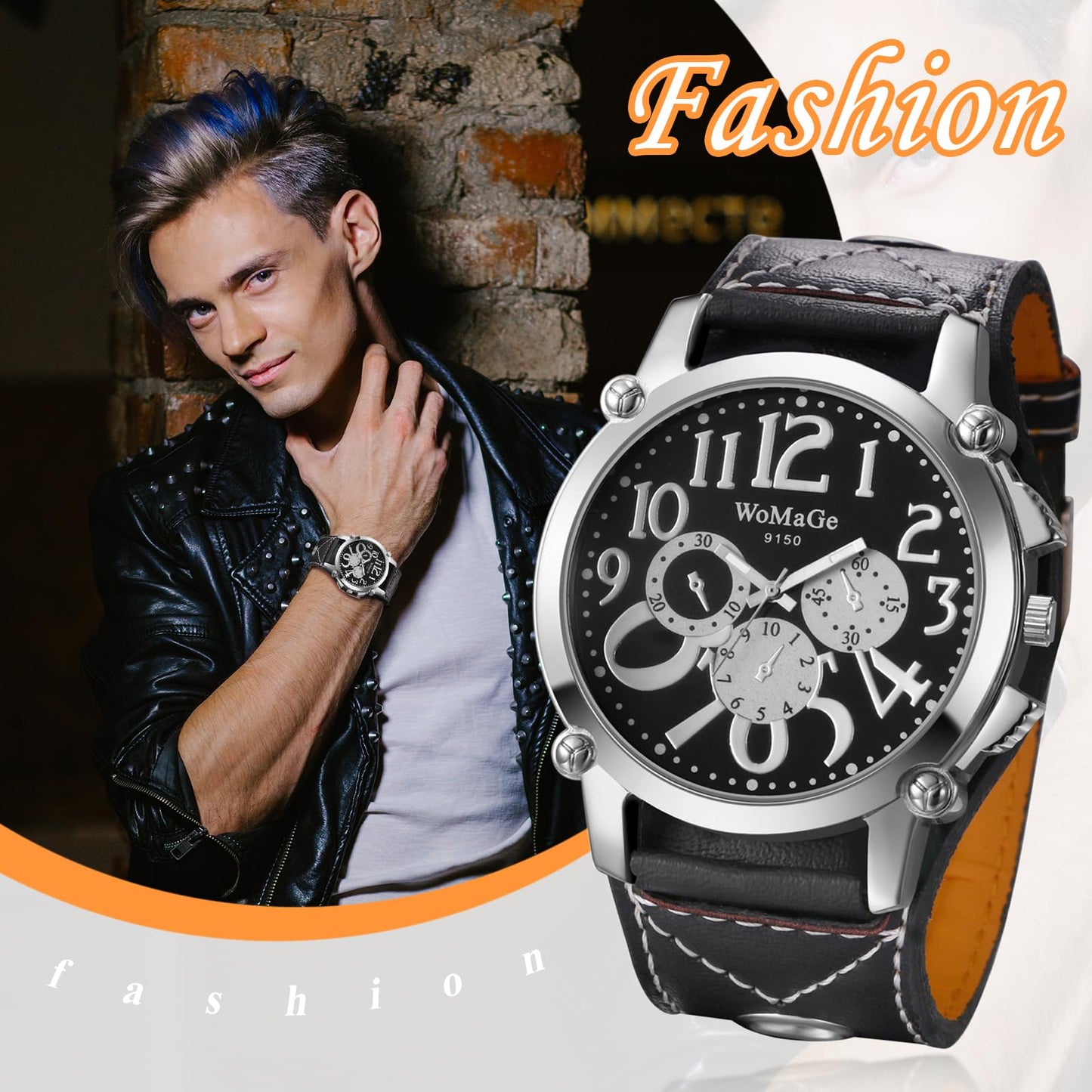 Avaner Men's Oversize Steampunk Watches: Retro Wide Band Analog Quartz Leather Strap Big Face Large Dial Wrist Watch