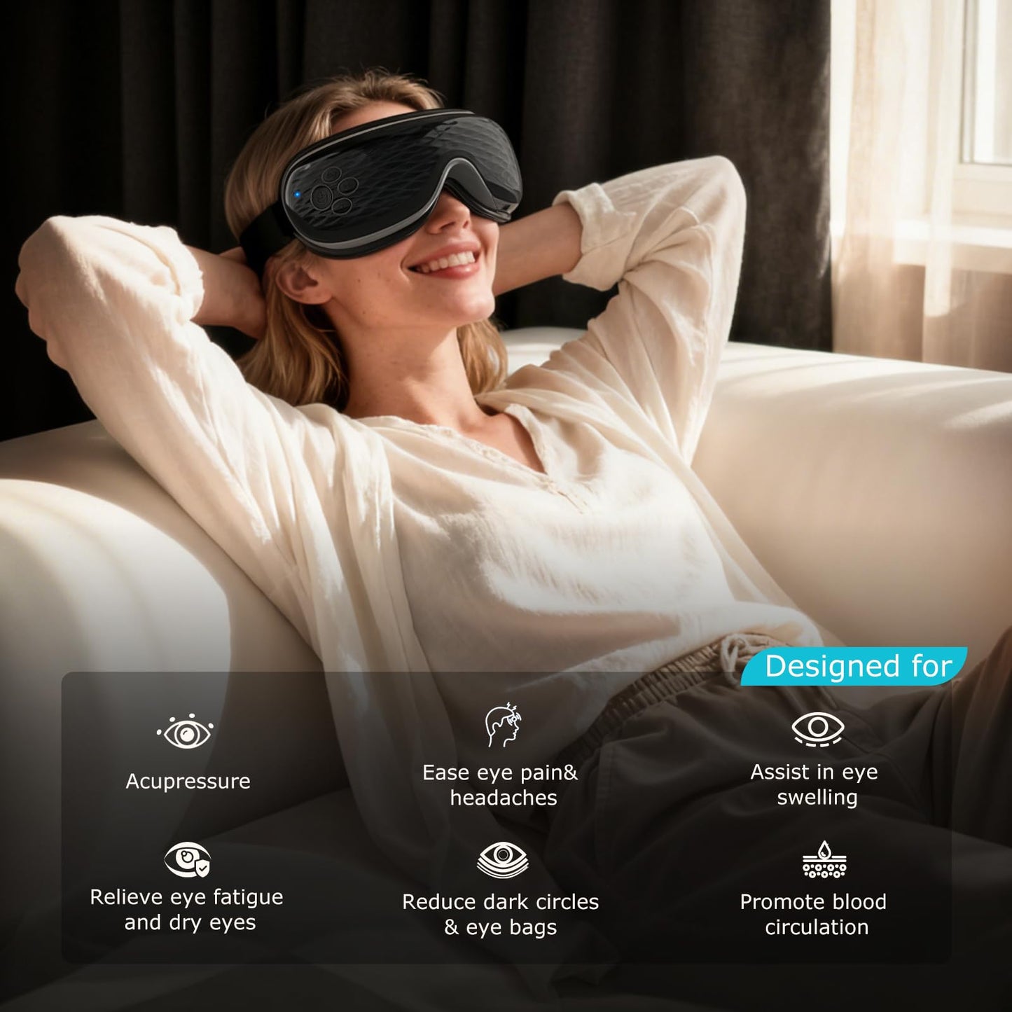 ALLJOY Eye Massager with Heat and Cooling, Lightweight Eye Massager with Removable Gel Mask, Christmas Gifts for Women,White Elephant Gifts for Adults Eye Care Devices for Migraine, Reduce Dry Eyes