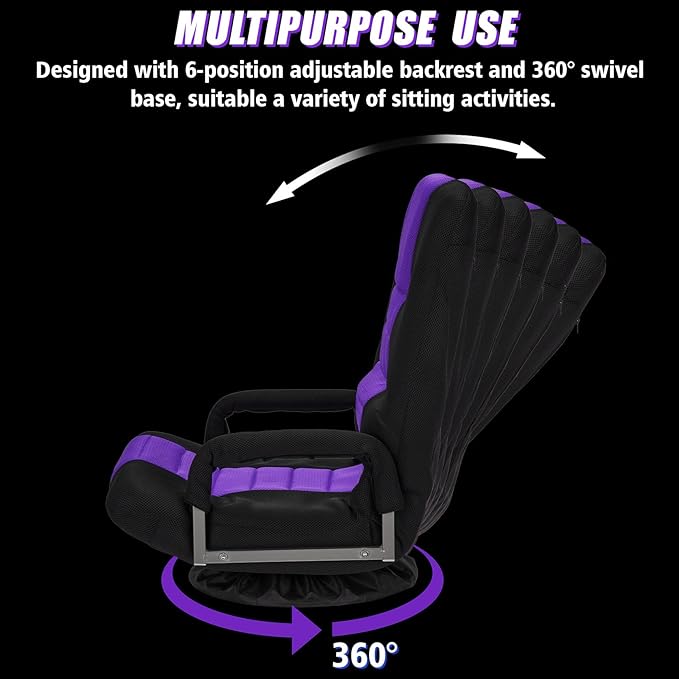 ACIPENSER Swivel Gaming Chair Multipurpose Floor Gaming Chair for Playing Video Games, TV, Reading w/Armrest Lumbar Support & 6 Adjustable Postion Backrest for Adults & Kids,Purple