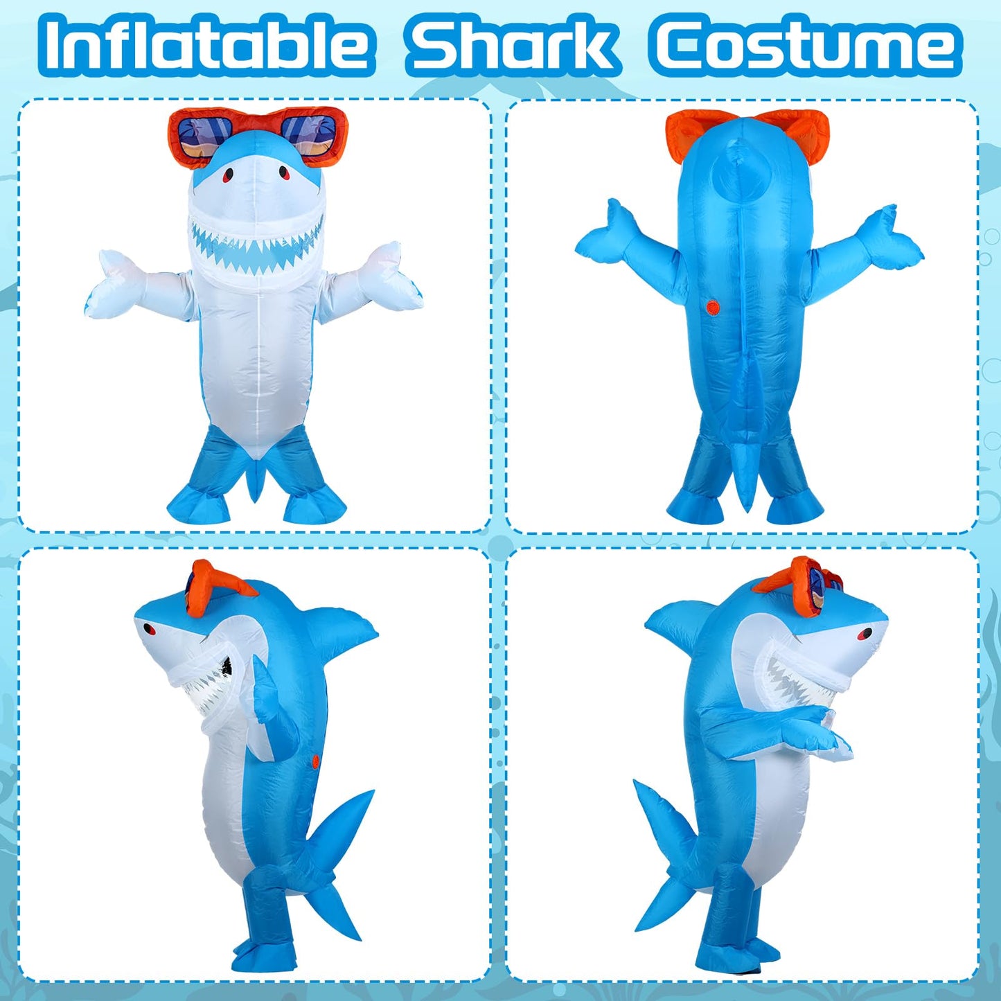 Foaincore Inflatable Shark Costumes for Adult Halloween Costumes Shark Air Blow up Costume Party(63-78.7 Inch,Blue)
