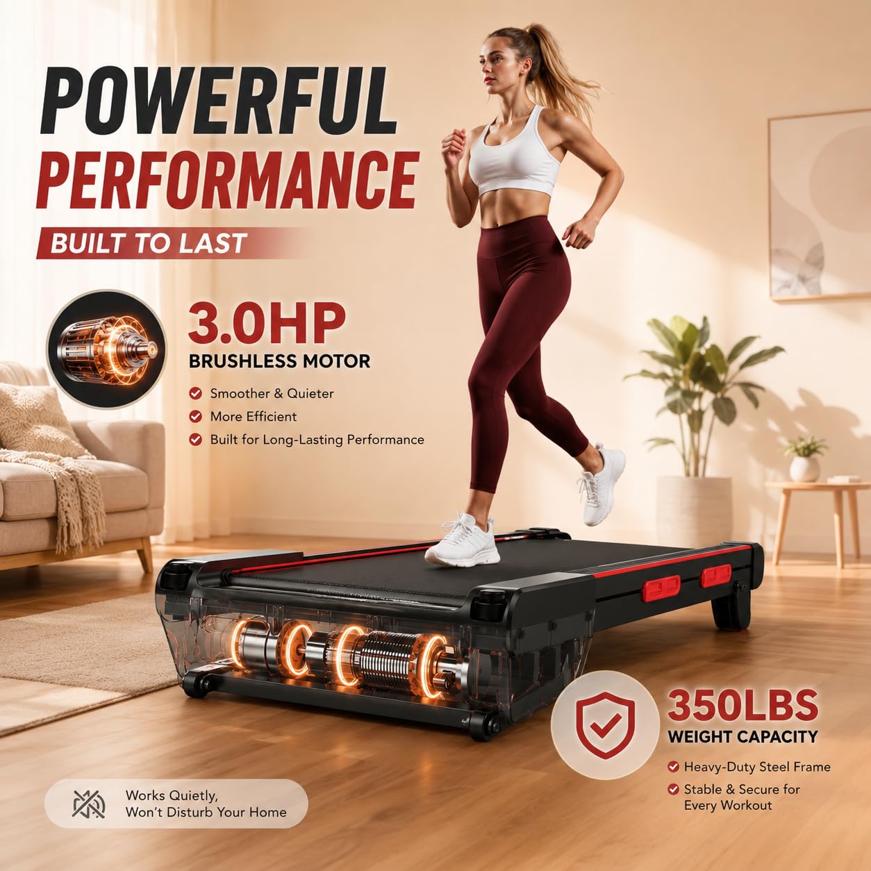 Jogwell Walking Pad Treadmill with 15% Auto Incline, 3.0HP Quiet Brushless - Under Desk Portable Treadmill for Home Office, Full Deck Design, 350lbs Capacity, Vertical Storage, App, Grey, Standard