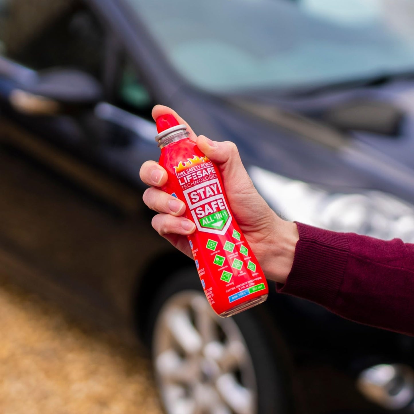 LifeSafe Technologies StaySafe All-in-1 Portable Fire Extinguisher, Compact Fire Spray Easy to use on 10 Types of Fires, Non-Toxic & Eco-Friendly