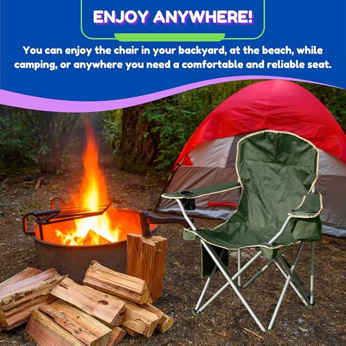 EZONE 2-Pack Camping Chairs with Built-in Ice Cooler, Portable Chair, Storage Pocket, Cup Holder, and Carry Bag Perfect for Camping, Tailgating, Fishing, Beach, and Lawn (2, Olive Green)
