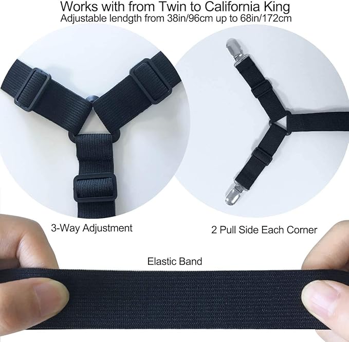 Bed Sheet Holder Straps - Sheet Straps Adjustable Bed Sheet Clips Fasteners Keep Sheets Stays in Place,2Pcs/Set Black