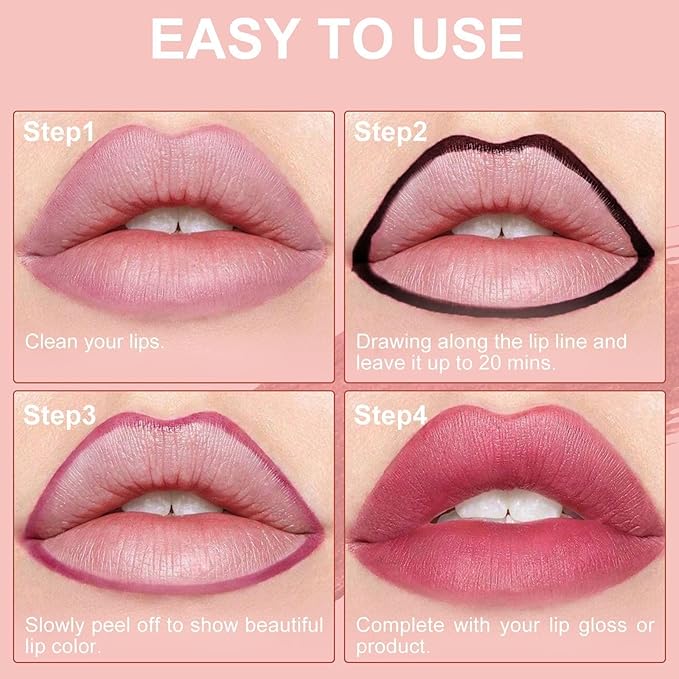 Lip Stain - Peel Off Lip Stain, Lip Liner Long-Lasting Moisturizing, Waterproof Nourishing Lip Tint with Matte Finish for Natural Lip Color for All Skin Tones (Rose)