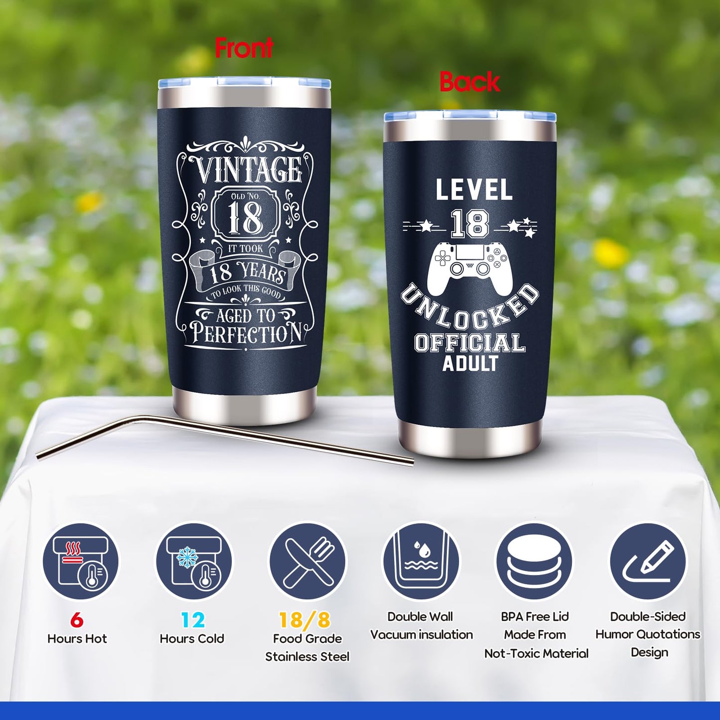 8 Pcs Happy 18th Birthday Gifts for Boys, 18 Year Old Boy Birthday Gifts Ideas with 20 Oz Tumbler, Funny Socks, Toilet Paper, Bracelet, Teen Boys Wallet, Keychain for Son, Nephew, Grandson, Brother