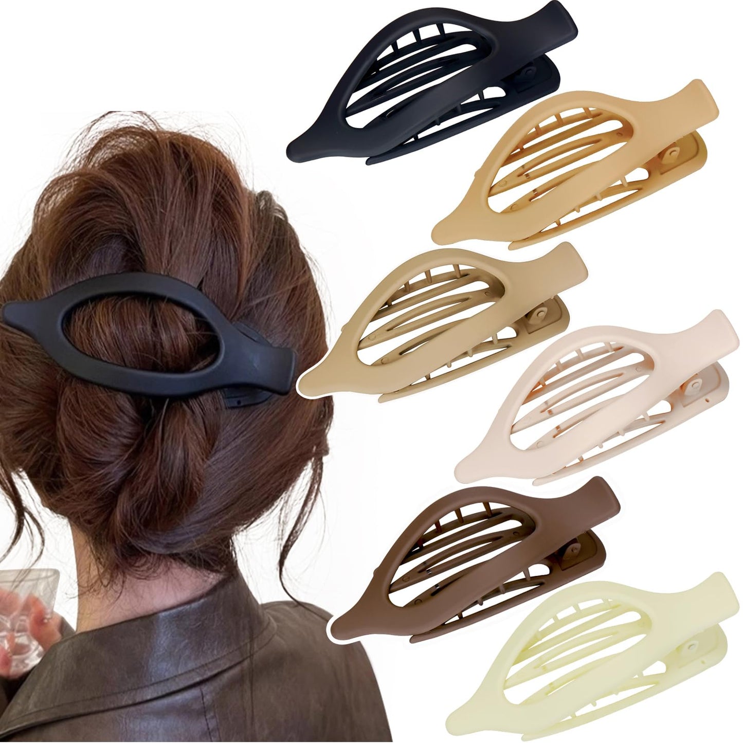Parcce 6 PCS Matte Hair Claw Clip Accessories, French Concord Flat Lay Down Claw Barrettes for Thick Thin Hair, Strong Hold Nons