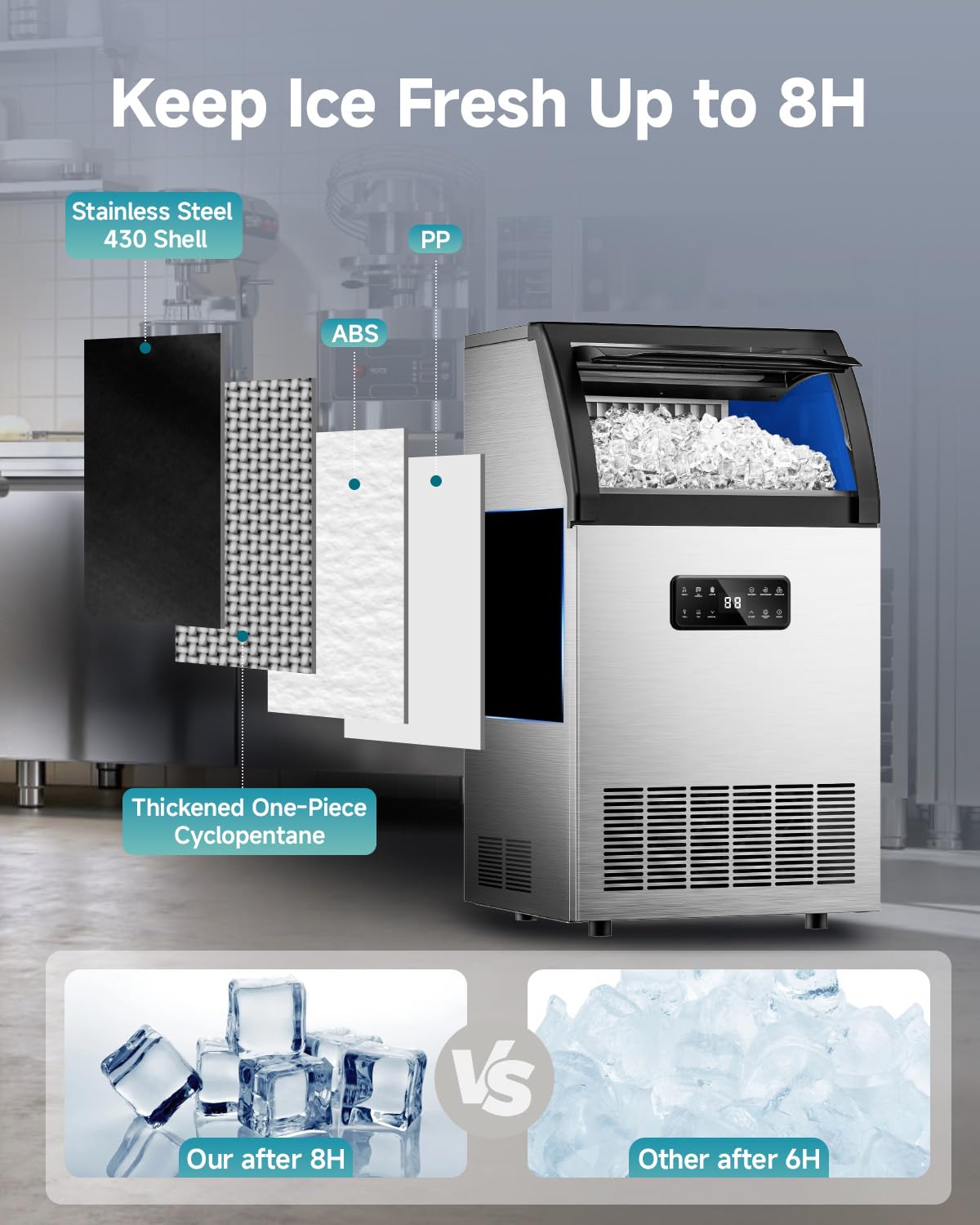 EUHOMY Commercial Ice Maker,105lbs/24H,Stainless Steel Under Counter Ice Machine with Water Filter,33lbs Storage Capacity, 45 Cubes in 8-12 Mins, Freestanding Ice Machine for Home/Bar/Cafe/Restaurant