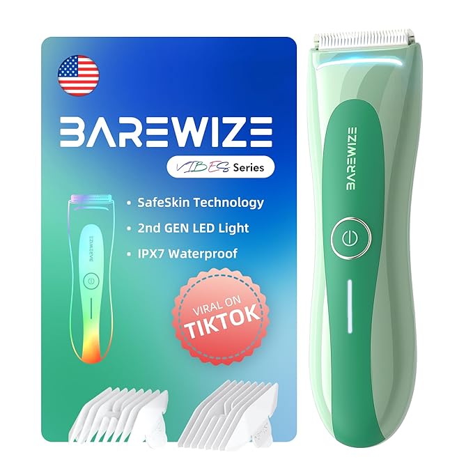 Bikini Trimmer for Women, Electric Shaver for Women | LED Light, IPX7 Waterproof, USB-C Rechargeable, Ceramic Blade | Electric Razors for Women, Pubic Hair Trimmer Women (Jade Glow)