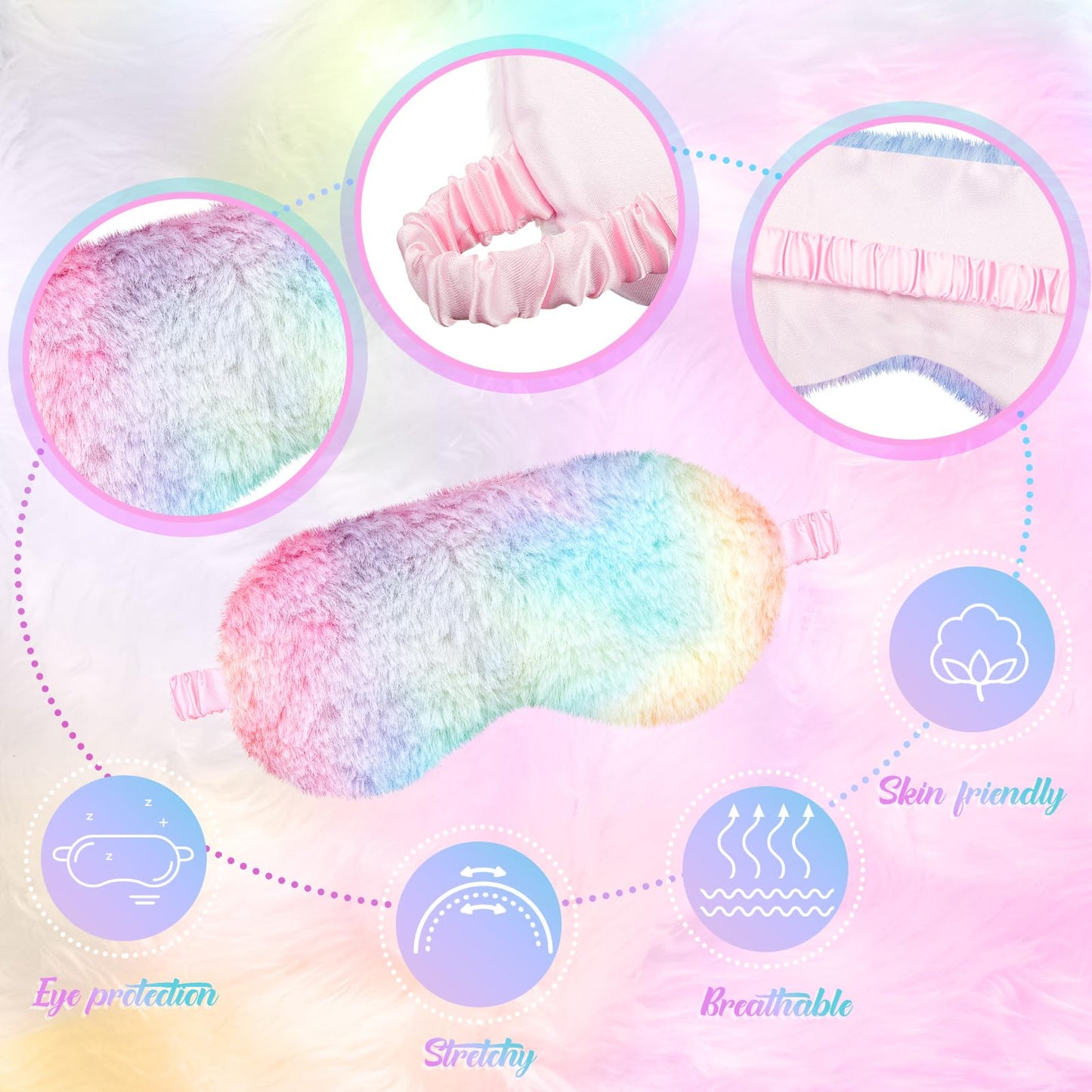 Cuffbow 12 Pcs Plush Sleeping Eye Masks Bulk Comfortable Sleep Eye Cover Mask for Kids Women Men Soft Furry Blindfold Faux Fur Shade for Travel Nap Sleepover Party Supplies(Rainbow)