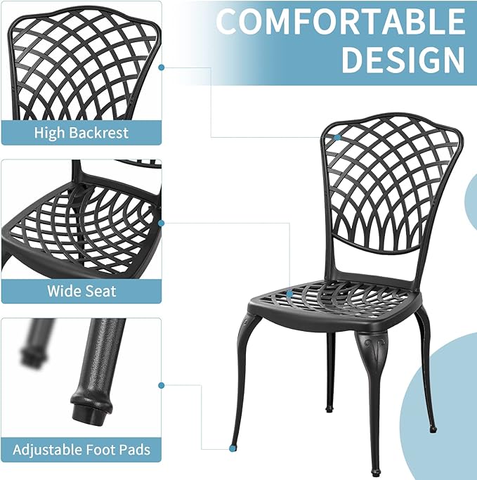 Withniture 3 Piece Bistro Table Set Anti-Rust Outdoor Bistro Set Cast Alumiunm Patio Table and Chairs Set for 2, Patio Bistro Set Furniture Black