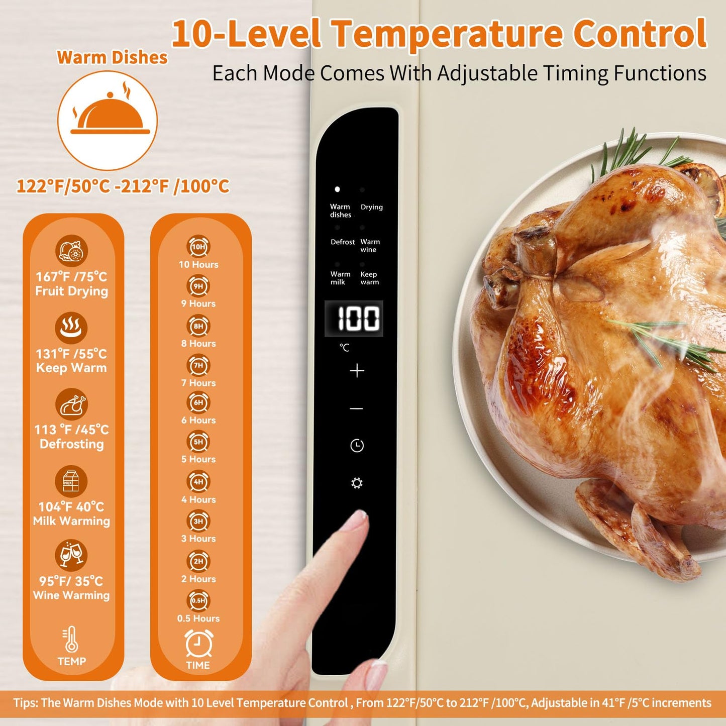 Food Warming Mat - Electric Warming Tray with 10 Temps & 0.5-10 Hours Timer,Child Safe Lock,5 S Fast Heating Full Surface Silicone Food Warmer,Roll Up Heat Pad for Parties,Buffets,Gatherings,Travel