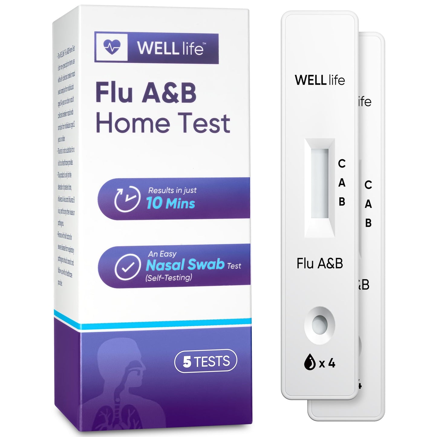 WELLlife Flu A&B Home Test, Flu Test Non-invasive 5 Tests The First FDA Authorized OTC Flu Test Kits at Home