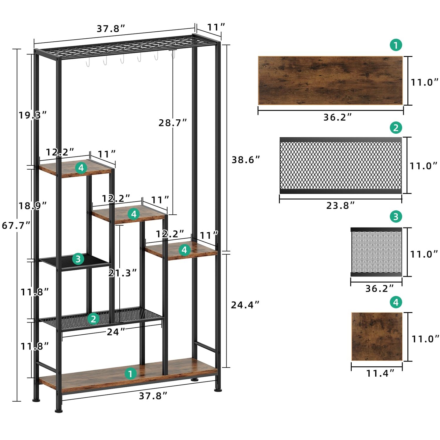Plant Stand Indoor with Grow Lights - 7-Tier Metal Wooden Plant Shelf Indoor, 67.7" Tall Plant stand, Corner Plant Stand for Living Room, Balcony, Patio & Corner (Rustic Brown)