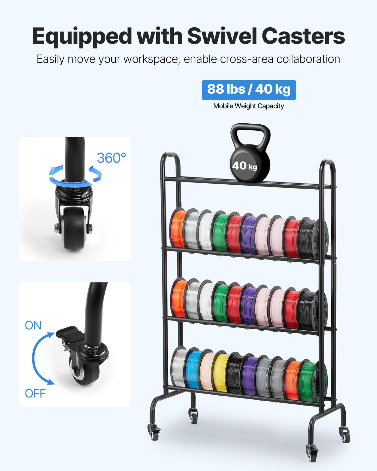 Vevor 3D Printer Filament Storage Rack, 4 Tier Heavy Duty Storage Shelf, Rolling Filament Spool Holders Racks With Wheels, Filam