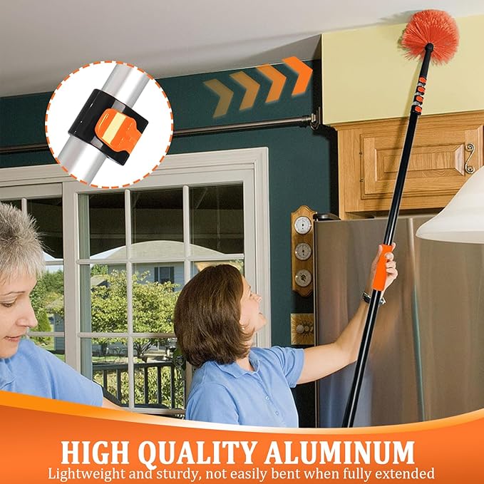 28FT Reach Telescopic Extension Pole, 5-20FT Multi-Purpose Extendable Pole with Universal Twist-on Metal Tip, Lightweight Sturdy Aluminum Paint Roller Extension Pole for Dusting Painting Cleaning