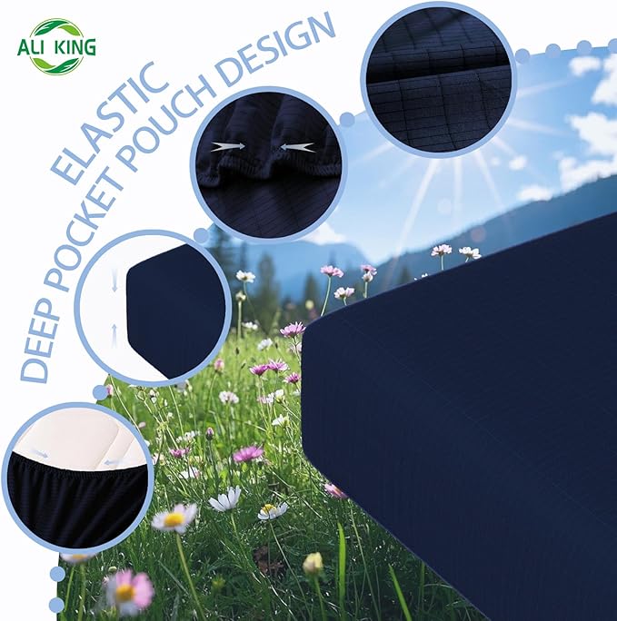 Ali King Grounding Sheets - California King Size, Soft Cotton with Silver Fiber, 15'' Deep Pocket Earth Grounding Fitted Bed Sheets for Improved Sleep (Navy Blue, California King 72''*84''*15'')