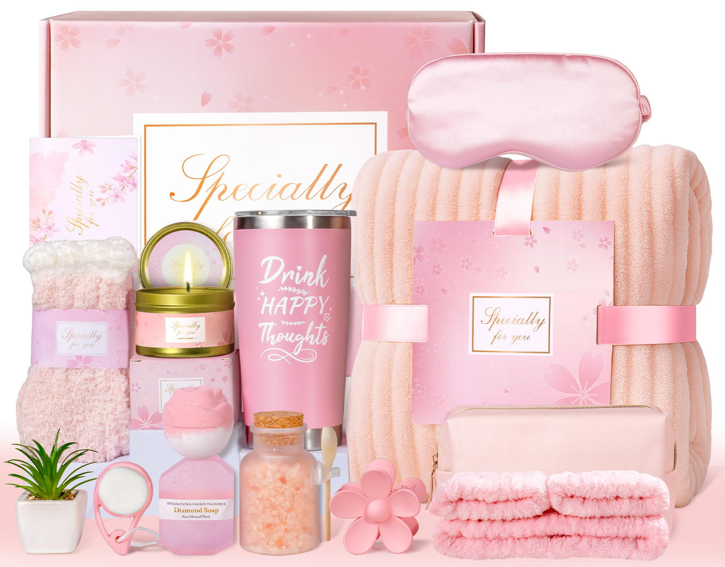 15PCS Birthday Gifts for Women, Self Care Gifts Get Well Soon Gifts, Relaxing Spa Gifts Basket Care Package w/ Flannel Blanket and 20 oz Tumbler, Mothers Day, Christmas, Friendship Gift for Mom Wife