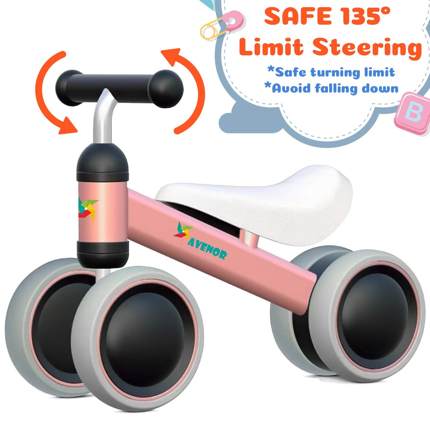 Avenor Baby Balance Bike for 1 Year Old Girl Gifts 10-24 Month Toddler Balance Bike First Birthday Gift No Pedal Infant 4 Wheels Bicycle
