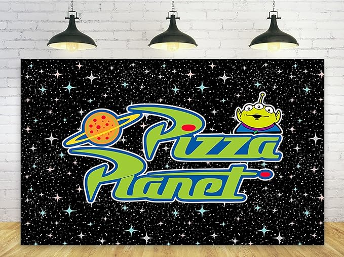Pizza Planet Backdrop for Birthday Party Decorations Outspace Background for Baby Shower Party Cake Table Decorations Supp...