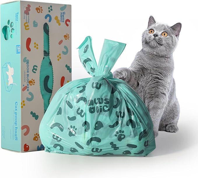 Cat Litter Disposal Bags and Dog Poop Bags with Handle, 180 Counts, Lavender Scented,Corn Starch Based Extra Thick and Guaranteed Leak Proof Poop bags for Kitty and Doggy