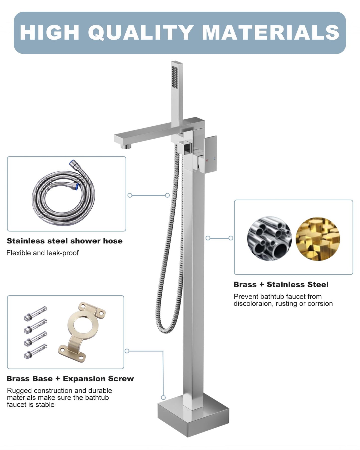 iVIGA Free Standing Tub Faucet Brushed Nickel,Freestanding Bathtub Faucet For Luxury Bathtub,High Flow Tub Filler,Swivel Spout Brass Construction with Handheld Shower