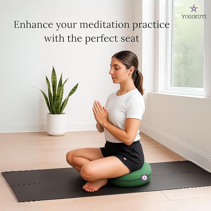 Yogikuti Meditation Cushion – 100% Pure Cotton Zafu for Comfortable Meditation & Yoga – Floor Sitting Pillow for Mindfulness & Support
