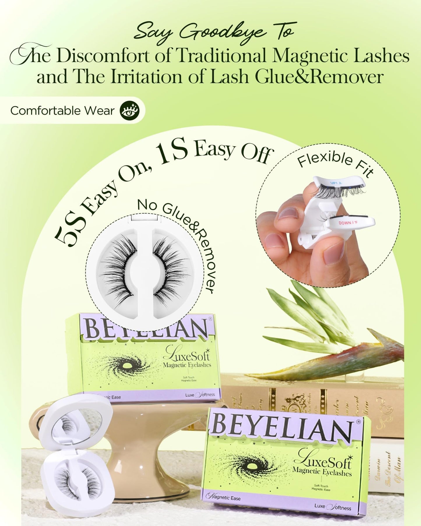 BEYELIAN Soft Magnetic Eyelashes with Applicator, Reusable Magnetic Lashes No Glue Needed, Eyelashes Natural Look, Easy to Wear