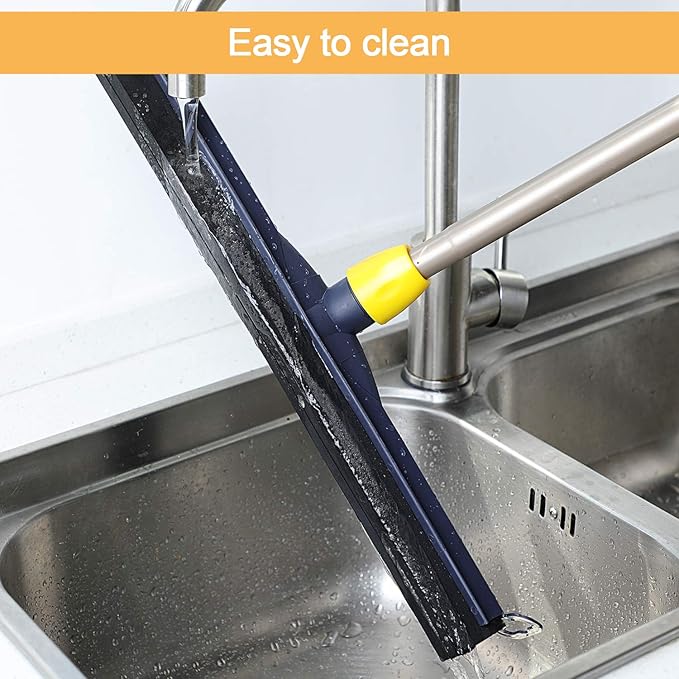 Yocada Floor Squeegee Scrubber Adjustable Telescopic Pole Heavy Duty Household Broom EVA Foam Blade for Garage Courtyard Shower Bathroom Floor Marble Glass Tile Water Foam Cleaning