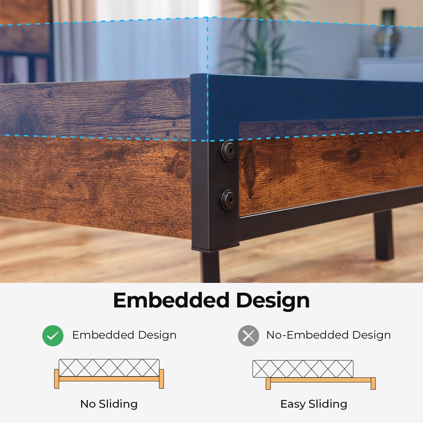 Bed Frame with 2-Tier Storage Headboard, Metal Platform Bed with Smart LED Lights & USB Charging Station, Noise-Free/Metal Support/No Box Spring Needed, Brown (Brown, Full)