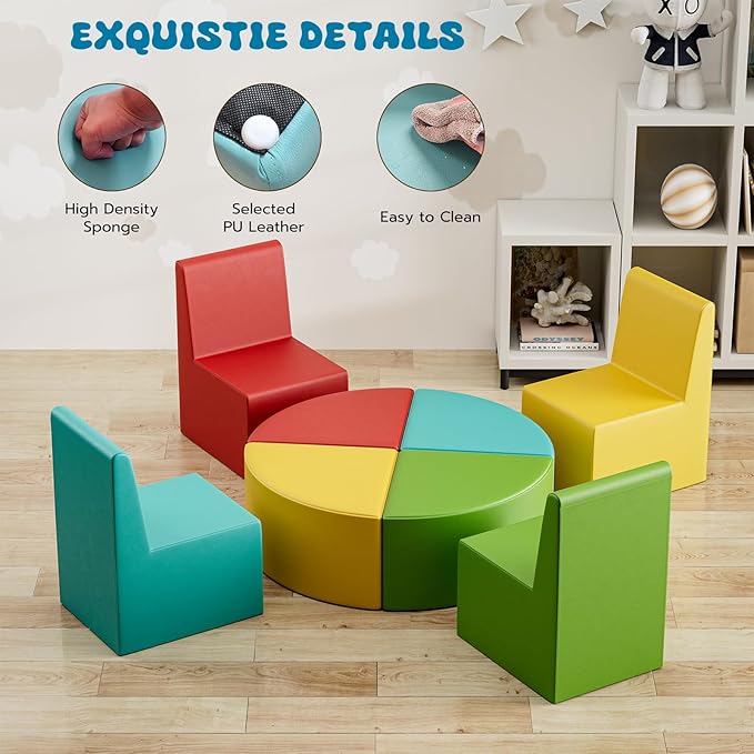 UMOMO 8-Piece Flexible Seating Set for Classroom, Colorful Modular Kids Couch for Playroom, Daycare, Preschool (Red+Yellow+Blue+Green)