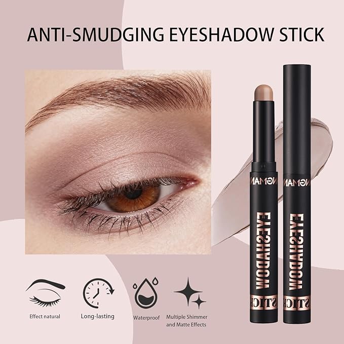Matte Cream Eyeshadow Stick, Waterproof Eye Shadow Stick, Long-Lasting and Blendable High Pigmented Single Eyeliner Makeup for Women, 19 Light Taupe
