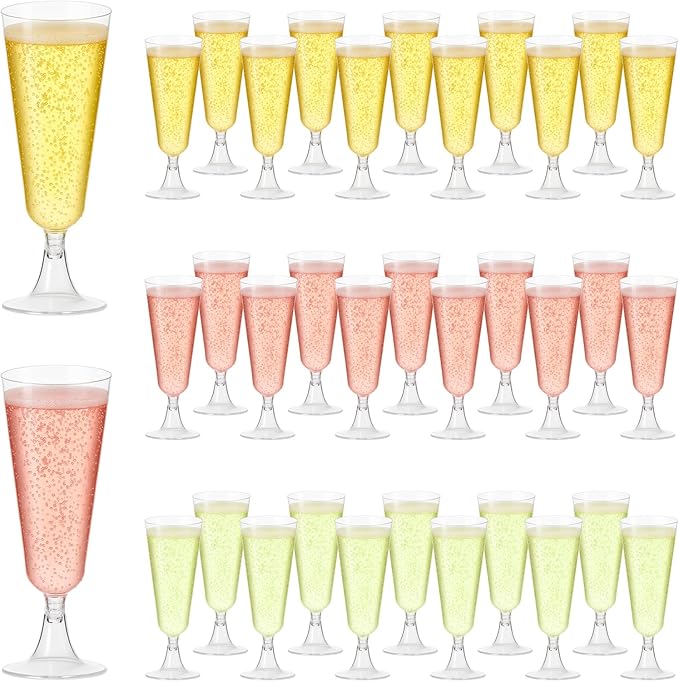 100 Pack Clear Plastic Champagne Flutes, 5 Oz Disposable Champagne Glasses, Unbreakable Acrylic Mimosa Glasses Wedding Coc...